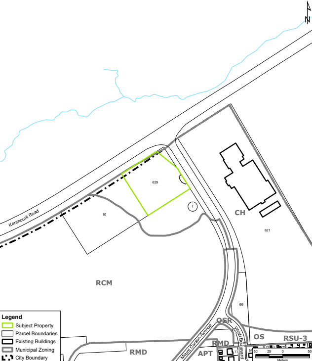 A map outlining the location of the Planned Development at 629 Kenmount Road